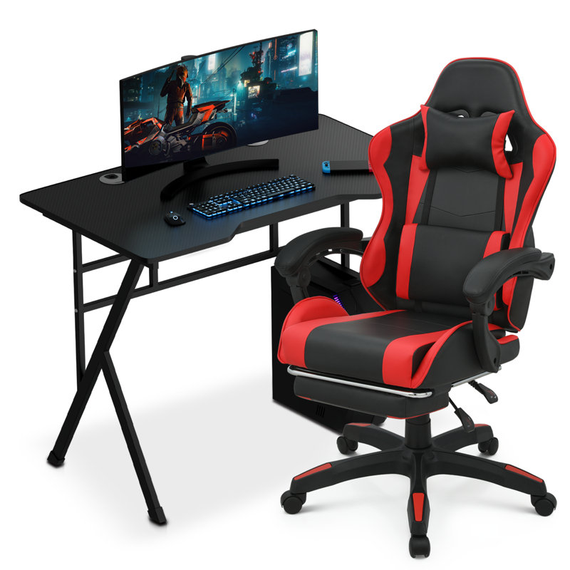 Inbox Zero Computer Table and Gaming Chair Set Laptop Desk with Office Chair Workstation for Home Office Reviews Wayfair